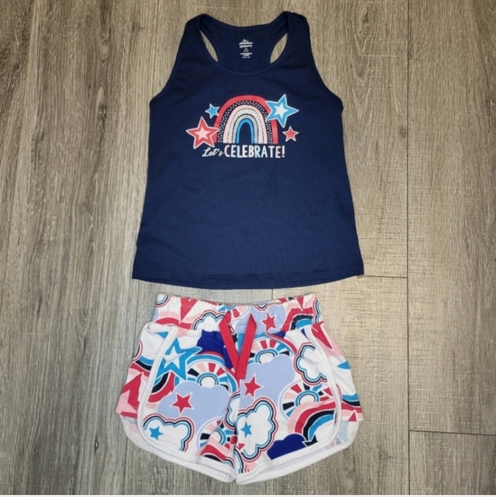 Patriotic Girls 4th of July Matching Tank and Shorts Set